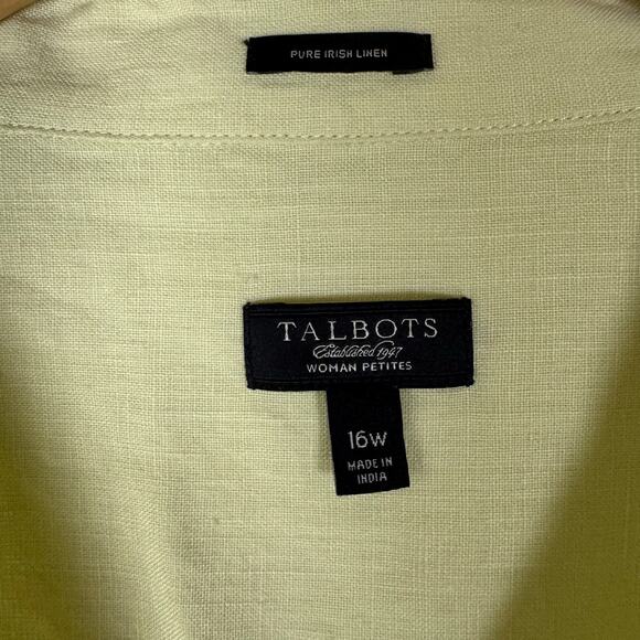 Talbots Womens Top 16W Celery Green Pure Irish Linen Button Up Classic Preppy - Picture 5 of 8